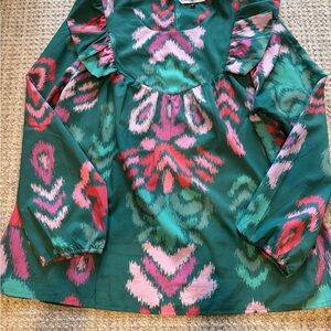 Michelle McDowell Ruffled Patterned Blouse